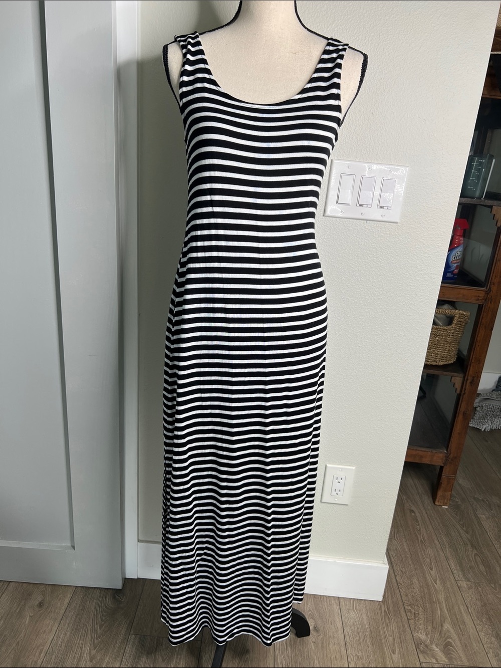 Cable & Gauge Black and White Striped Tank Maxi Dress